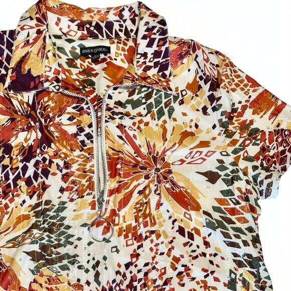 Ava & Grace Short Sleeve Floral Dress Medium Fit & Flare Sequined Metallic Party - Picture 6 of 10